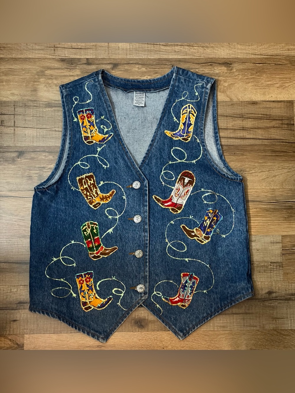 Vintage 90s Unbranded Western Embroidered horse Denim Vest cowboy One of a Kind!